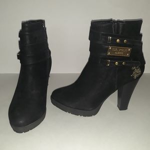 US Polo Asssn Black Suede Heeled Booties Sz: 7.5